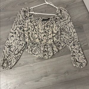 The Fifth Label Black and White Smocked Crop Blouse